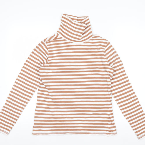 Thought Womens Brown White Striped Roll Neck Long Sleeve Organic Cotton Top Size 12