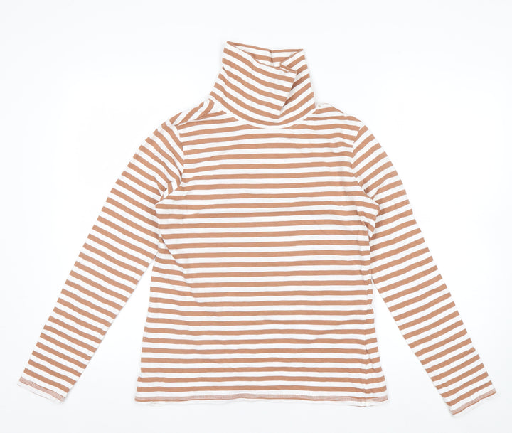 Thought Womens Brown White Striped Roll Neck Long Sleeve Organic Cotton Top Size 12