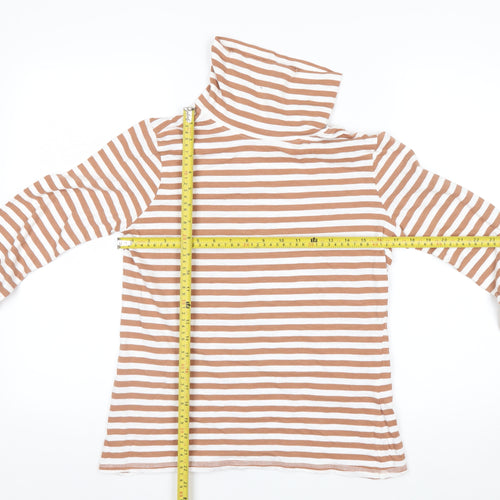 Thought Womens Brown White Striped Roll Neck Long Sleeve Organic Cotton Top Size 12