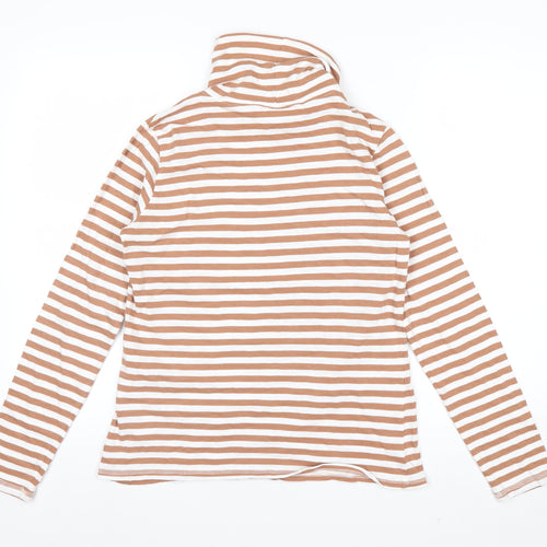 Thought Womens Brown White Striped Roll Neck Long Sleeve Organic Cotton Top Size 12