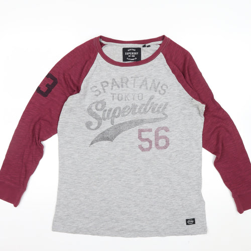 Superdry Women's Grey Long Sleeve Raglan T-Shirt Size 12