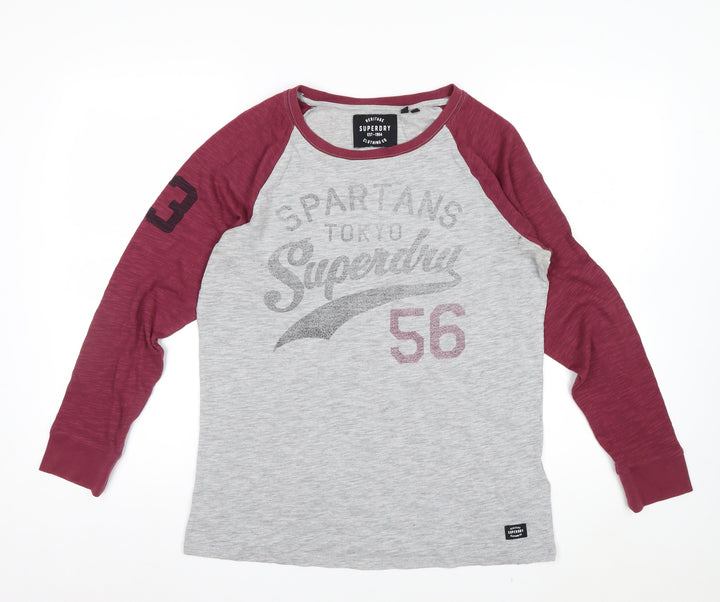 Superdry Women's Grey Long Sleeve Raglan T-Shirt Size 12
