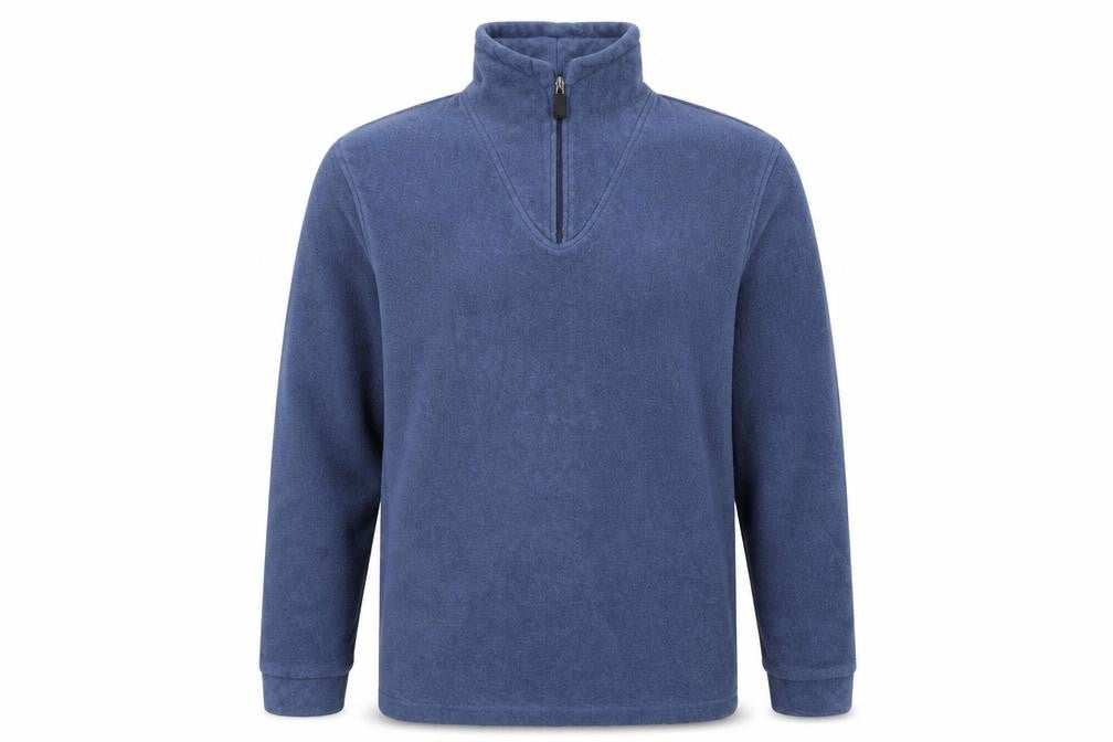 Front view of Hawkshead Men's Blue 1/4 Zip Fleece Pullover Sweatshirt, size S