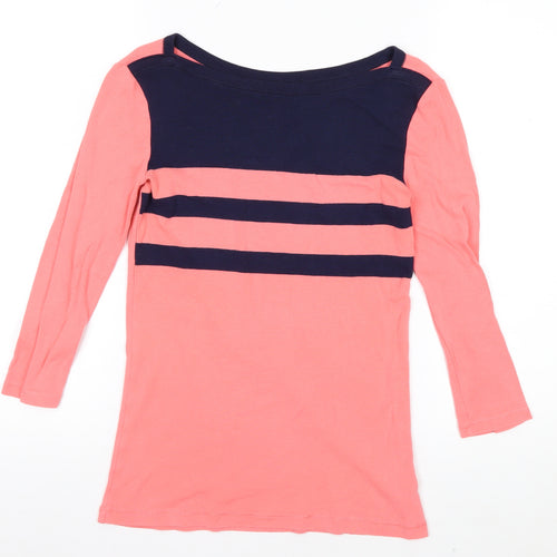 Gap Women's Pink & Navy Striped Boat Neck Top Size S 3/4 Sleeve