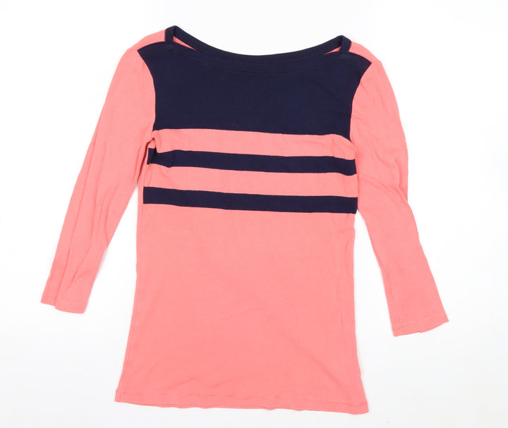 Gap Women's Pink & Navy Striped Boat Neck Top Size S 3/4 Sleeve