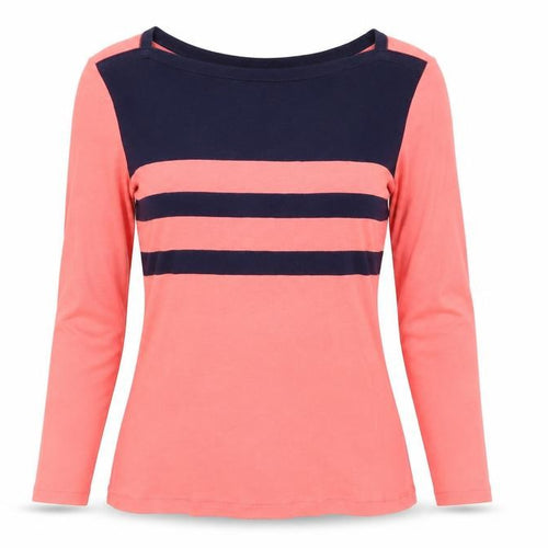Gap Women's Pink & Navy Striped Boat Neck Top Size S 3/4 Sleeve