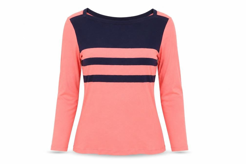 Gap Women's Pink & Navy Striped Boat Neck Top Size S 3/4 Sleeve
