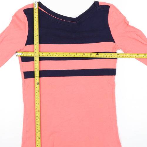 Gap Women's Pink & Navy Striped Boat Neck Top Size S 3/4 Sleeve