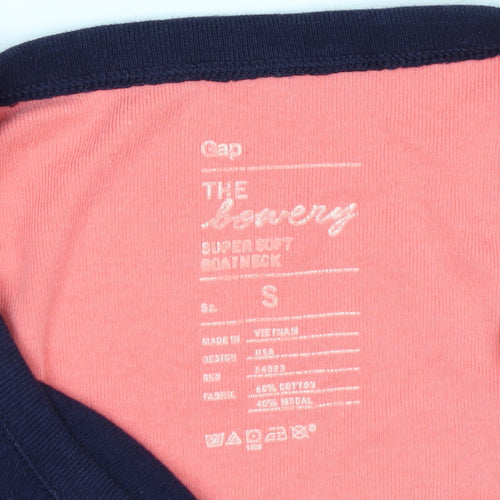 Gap Women's Pink & Navy Striped Boat Neck Top Size S 3/4 Sleeve