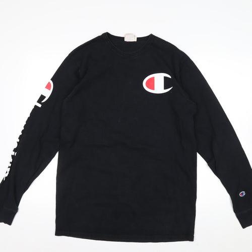 Champion Men's Black Long Sleeve Logo Top Size L Cotton