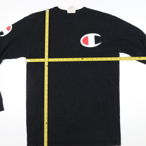 Champion Men's Black Long Sleeve Logo Top Size L Cotton