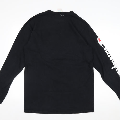 Champion Men's Black Long Sleeve Logo Top Size L Cotton