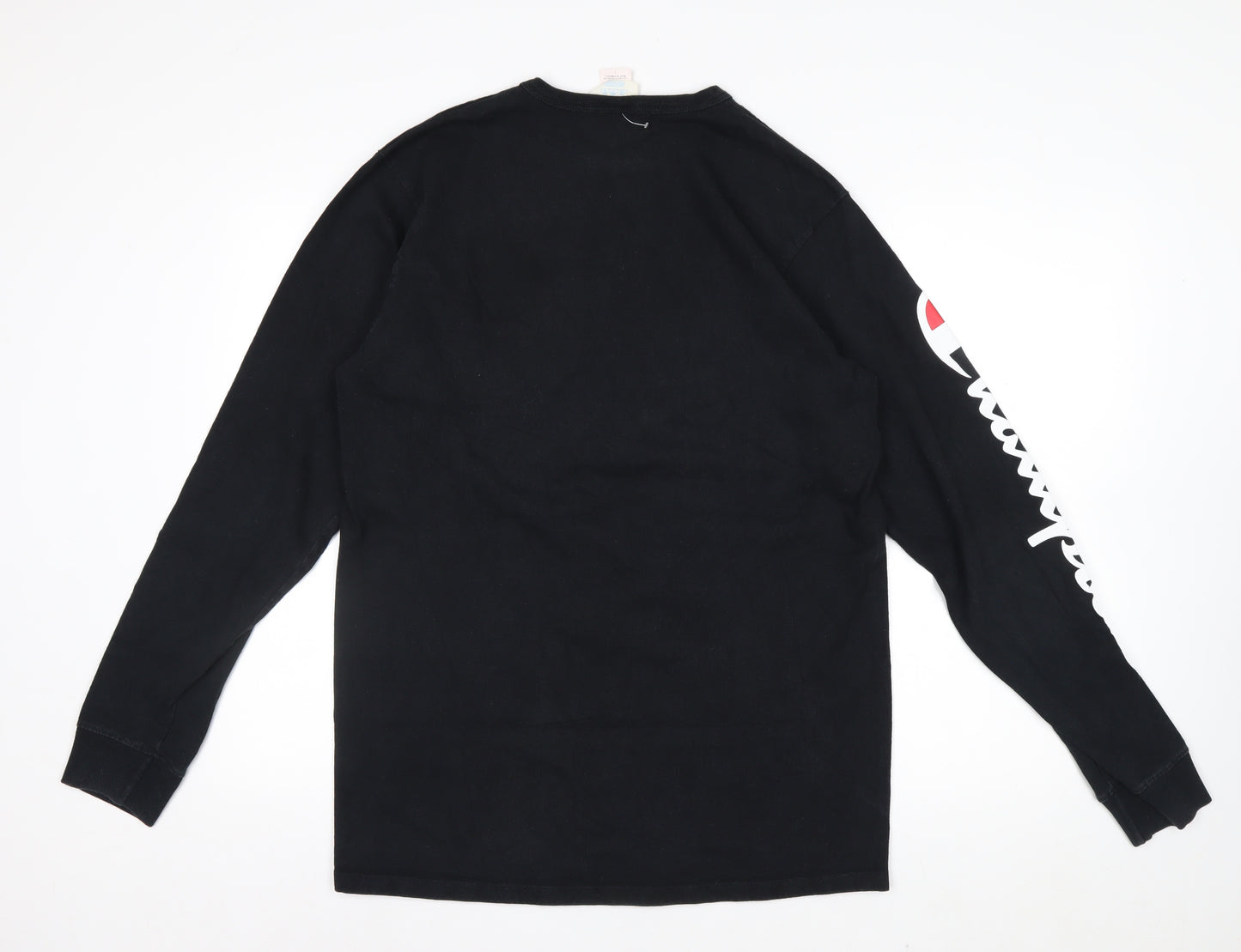 Champion Men's Black Long Sleeve Logo Top Size L Cotton