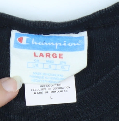Champion Men's Black Long Sleeve Logo Top Size L Cotton