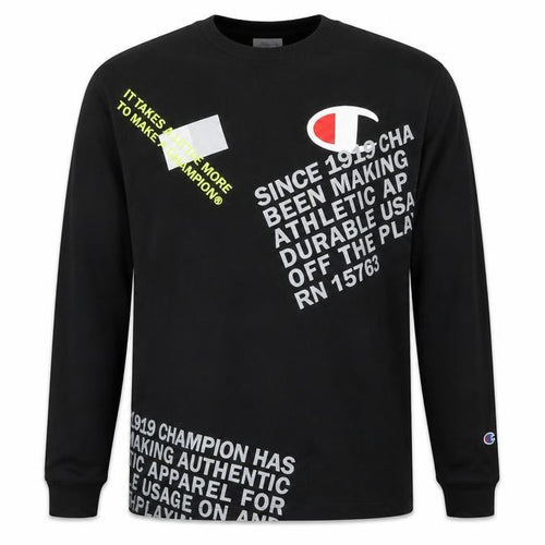 Champion Men's Black Long Sleeve Graphic Sports Top Size M