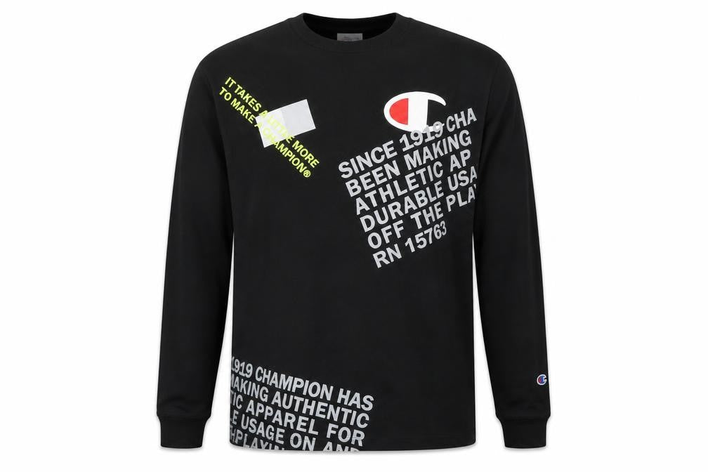 Champion Men's Black Long Sleeve Graphic Sports Top Size M