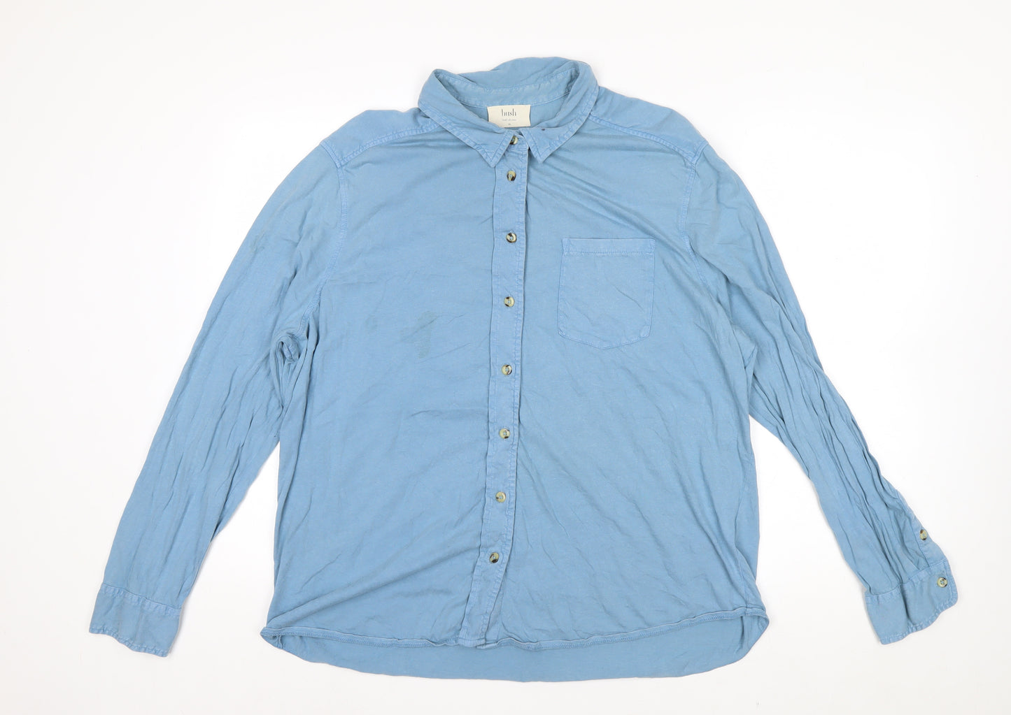 Hush Women's Blue Cotton Button-Up Shirt XL Long Sleeve Casual