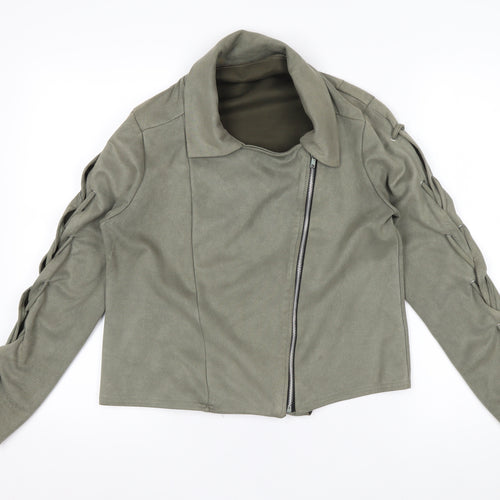 Boohoo Women’s Green Size 12 Biker Zip Lace Up Jacket