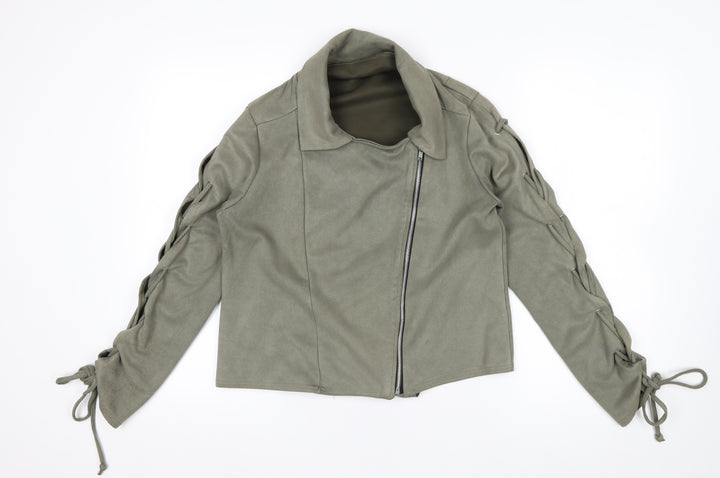 Boohoo Women’s Green Size 12 Biker Zip Lace Up Jacket