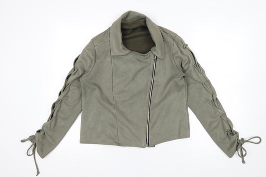 Boohoo Women’s Green Size 12 Biker Zip Lace Up Jacket