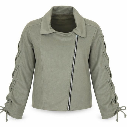 Boohoo Women’s Green Size 12 Biker Zip Lace Up Jacket