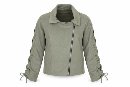 Boohoo Women’s Green Size 12 Biker Zip Lace Up Jacket