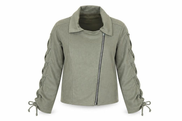 Boohoo Women’s Green Size 12 Biker Zip Lace Up Jacket