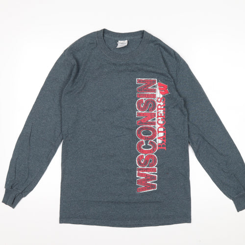 Gildan Men's Grey Wisconsin Badgers Long Sleeve Graphic Shirt Size S