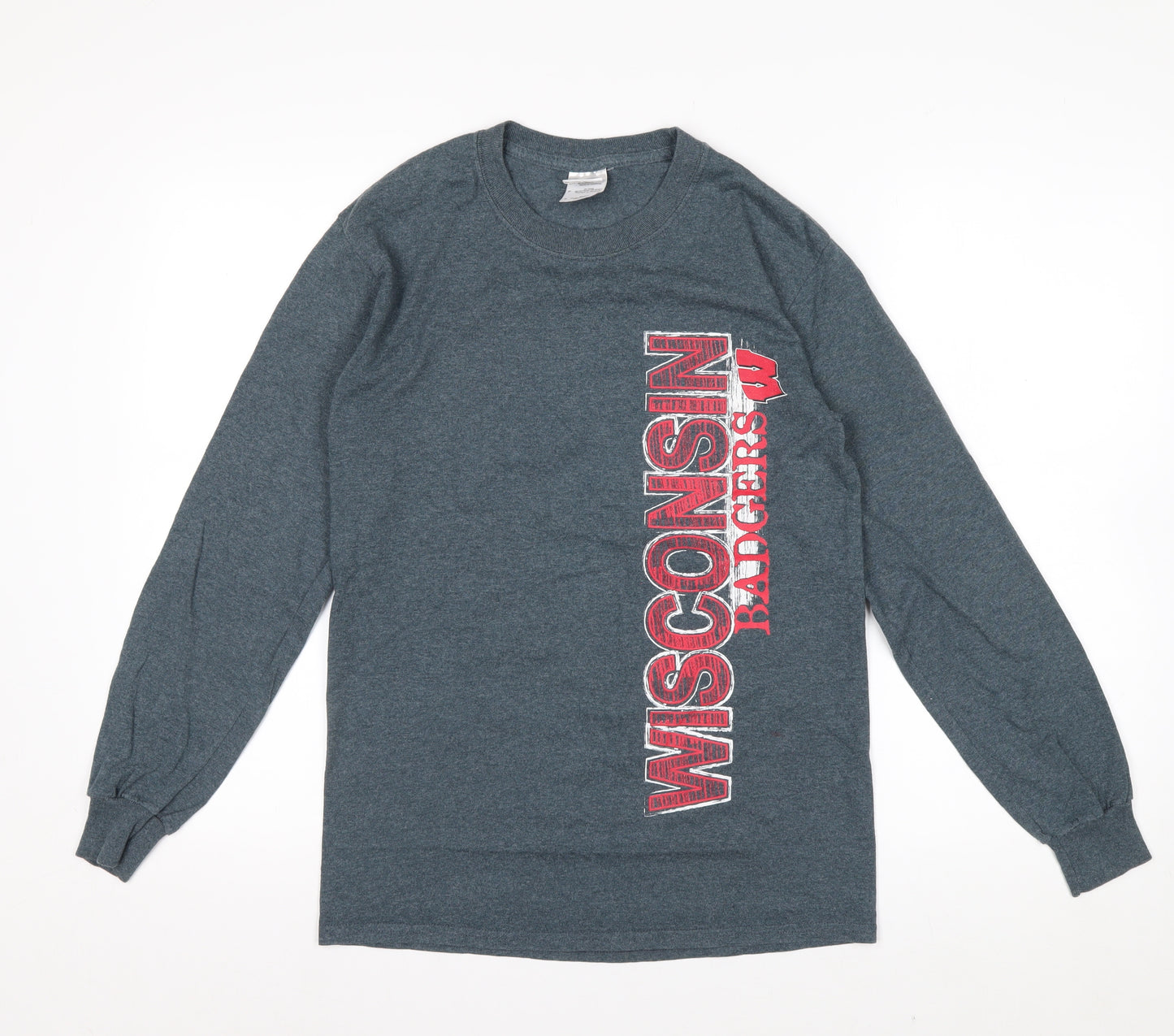 Gildan Men's Grey Wisconsin Badgers Long Sleeve Graphic Shirt Size S