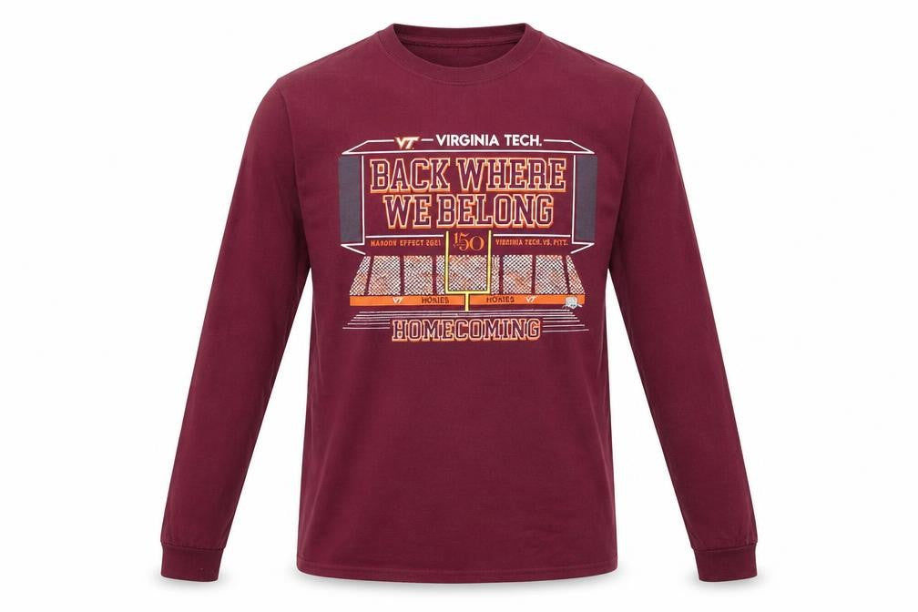 Front view of Blue 84 Men’s Red Long Sleeve Virginia Tech Cotton Graphic Top, size M