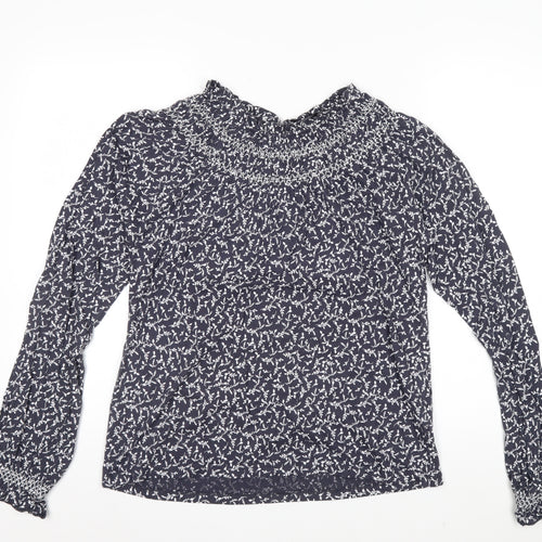 Marks and Spencer Women's Blue Floral High Neck Cotton Blouse Size 8