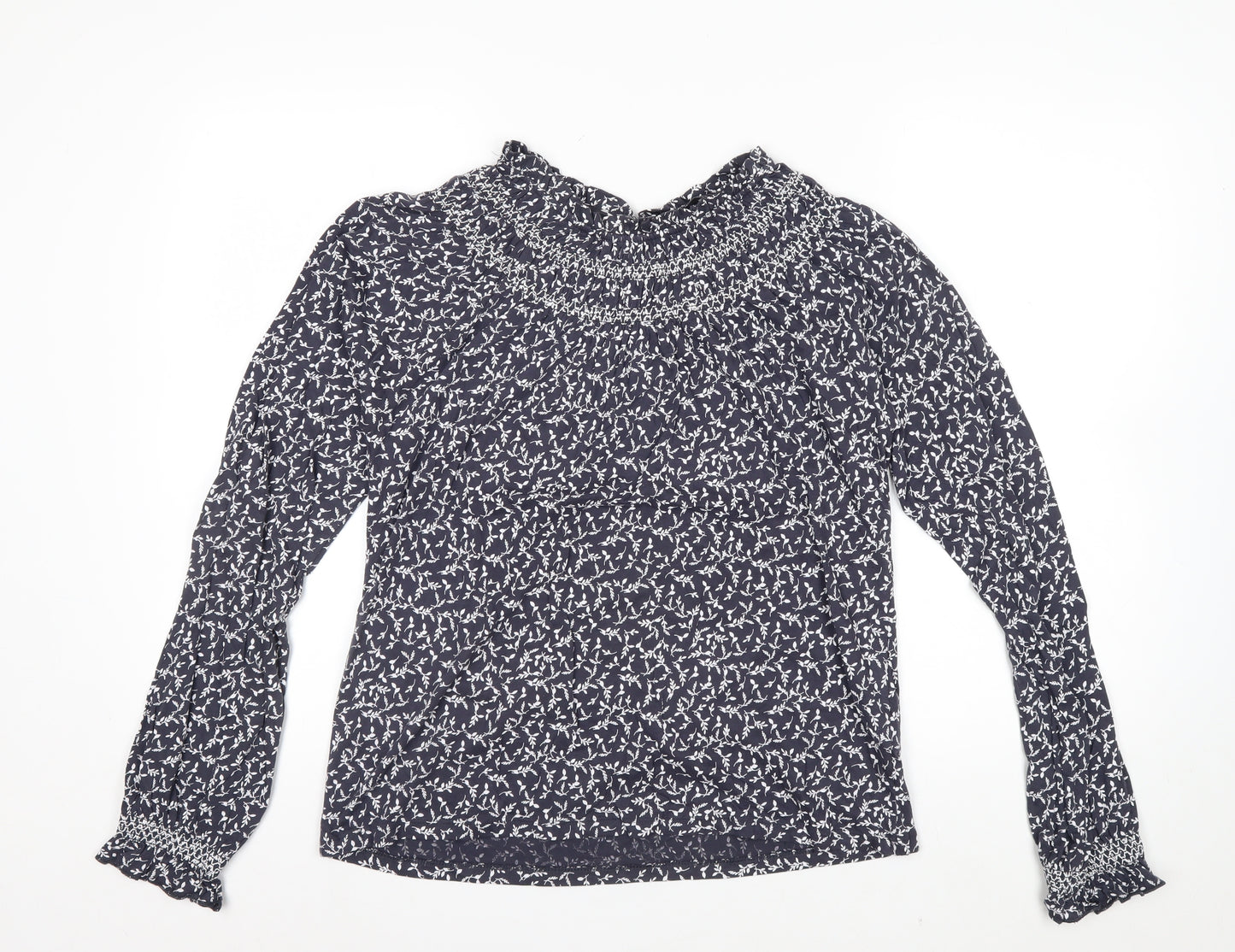 Marks and Spencer Women's Blue Floral High Neck Cotton Blouse Size 8