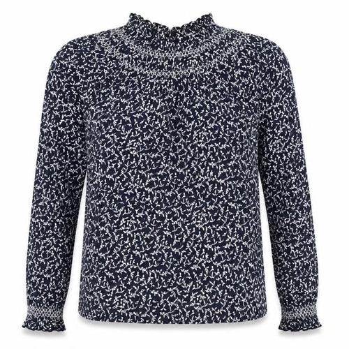 Marks and Spencer Women's Blue Floral High Neck Cotton Blouse Size 8
