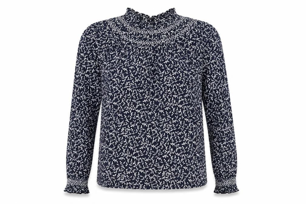 Marks and Spencer Women's Blue Floral High Neck Cotton Blouse Size 8