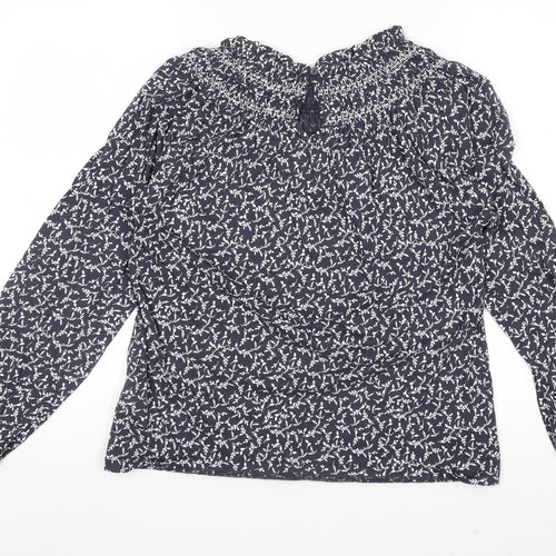 Marks and Spencer Women's Blue Floral High Neck Cotton Blouse Size 8
