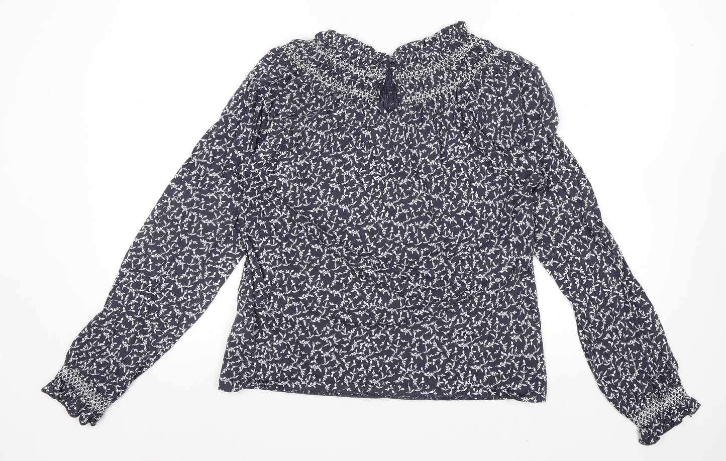 Marks and Spencer Women's Blue Floral High Neck Cotton Blouse Size 8