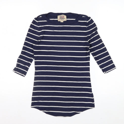 Arabella & Addison Women Blue Striped 3/4 Sleeve Boat Neck T-Shirt Size 10