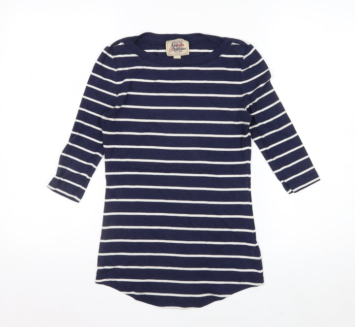 Arabella & Addison Women Blue Striped 3/4 Sleeve Boat Neck T-Shirt Size 10