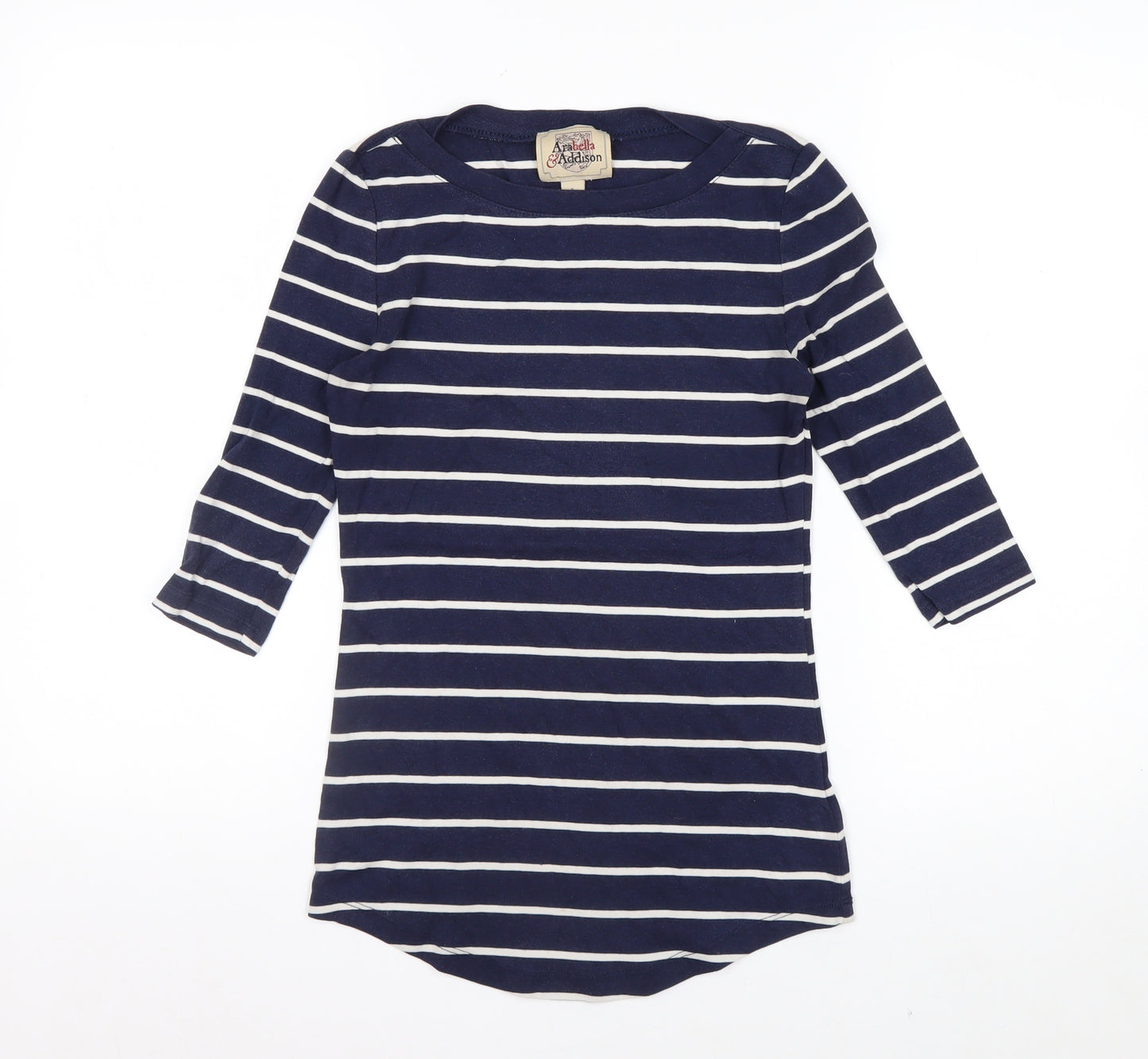 Arabella & Addison Women Blue Striped 3/4 Sleeve Boat Neck T-Shirt Size 10