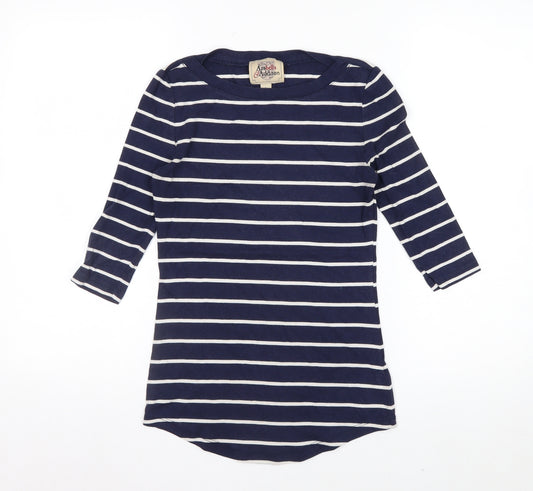 Arabella & Addison Women Blue Striped 3/4 Sleeve Boat Neck T-Shirt Size 10