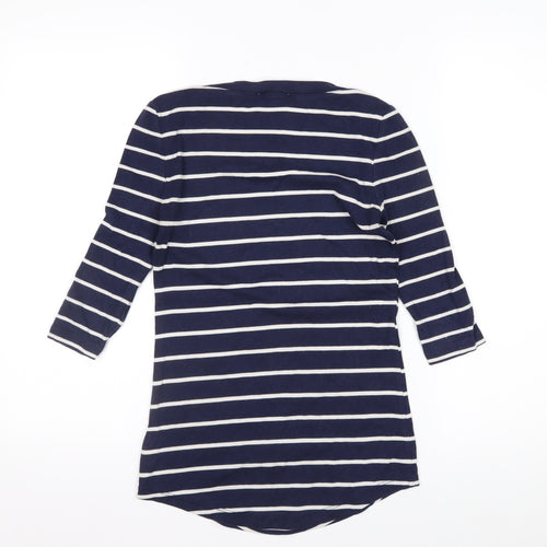 Arabella & Addison Women Blue Striped 3/4 Sleeve Boat Neck T-Shirt Size 10