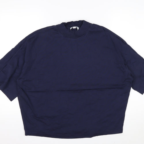 COS Women's Blue Relaxed Fit Mock Neck Cotton T-Shirt Size S