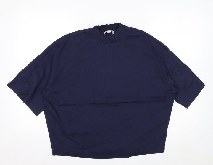 COS Women's Blue Relaxed Fit Mock Neck Cotton T-Shirt Size S