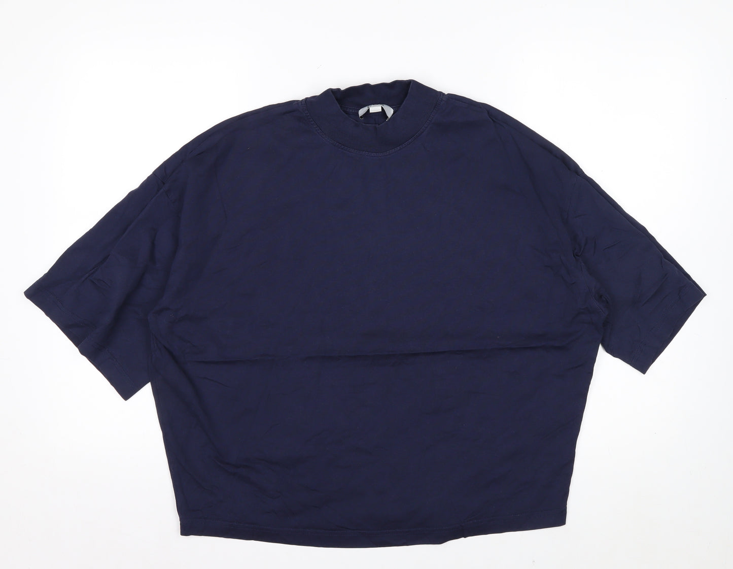 COS Women's Blue Relaxed Fit Mock Neck Cotton T-Shirt Size S