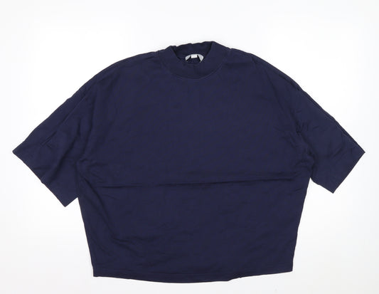 COS Women's Blue Relaxed Fit Mock Neck Cotton T-Shirt Size S