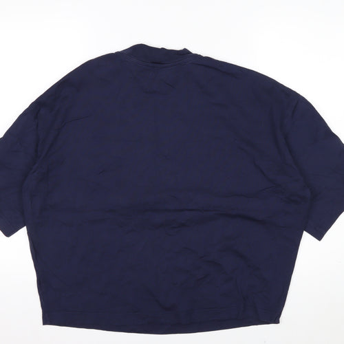 COS Women's Blue Relaxed Fit Mock Neck Cotton T-Shirt Size S