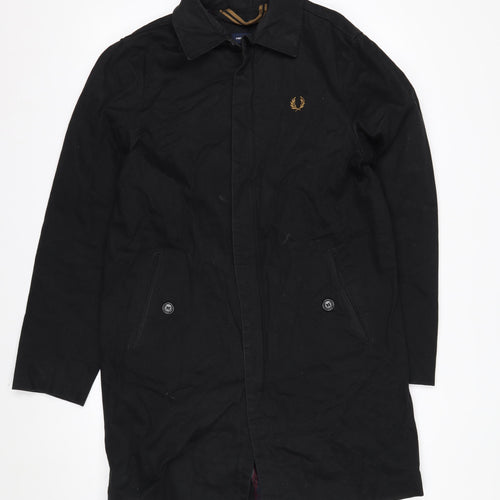Fred Perry Men's Black Cotton Overcoat Jacket Size S Classic