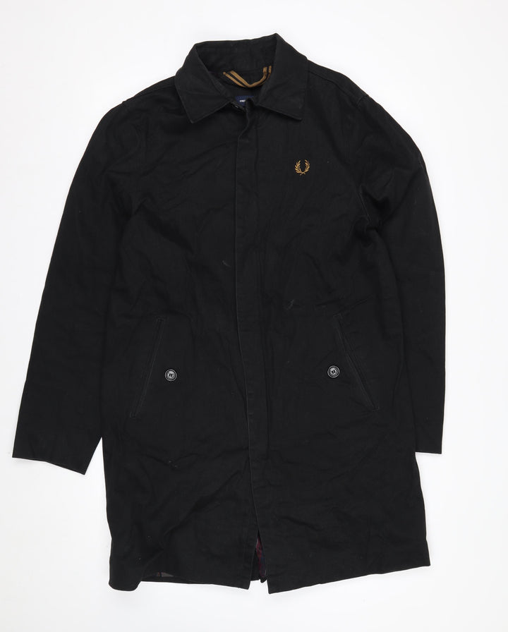Fred Perry Men's Black Cotton Overcoat Jacket Size S Classic