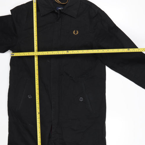 Fred Perry Men's Black Cotton Overcoat Jacket Size S Classic