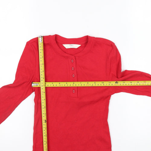 Marks and Spencer Women's Red Henley Button-Up Top Size 6 Tall